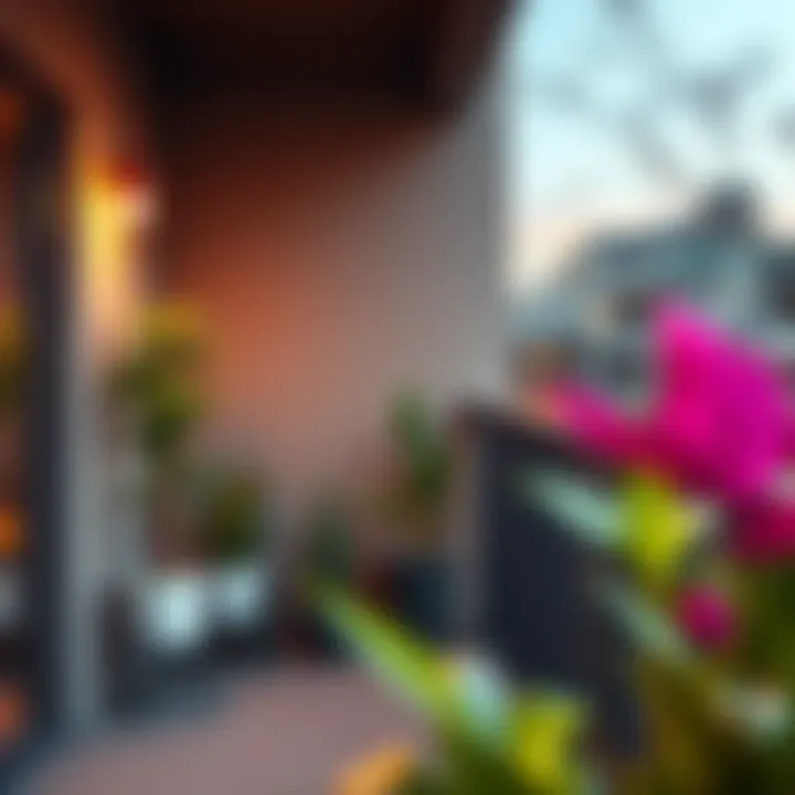 Vertical Plant Stands on Balcony An elegant balcony with vertical plant stands enhancing the aesthetic of a small outdoor space.