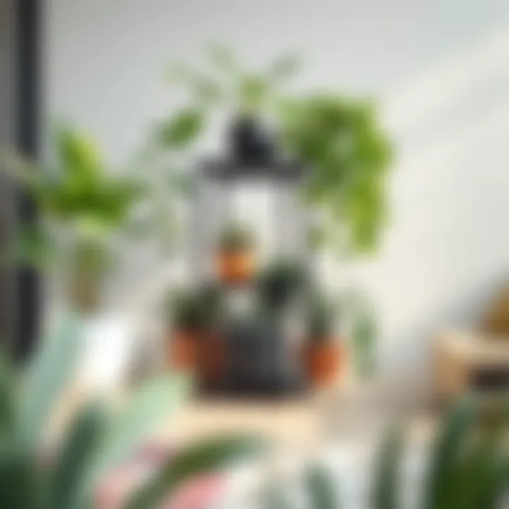 Modern Tiered Plant Stand A sleek, modern plant stand with multiple tiers showcasing vibrant greenery.