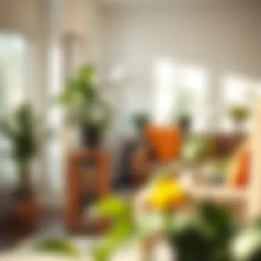 Rustic Plant Stand in Cozy Interior A rustic wooden plant stand integrated into a cozy home setting with sunlight filtering through.