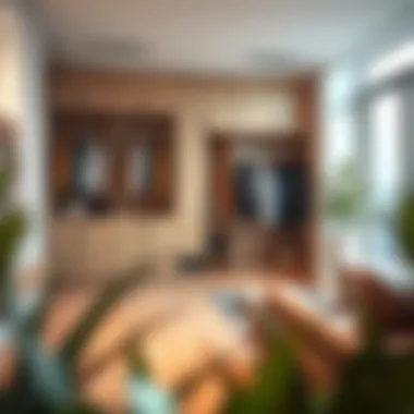 Contemporary space featuring a seamless integration of wardrobe, closet, and dresser.