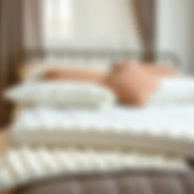 An array of bed topper materials including memory foam, latex, and down, emphasizing variety.