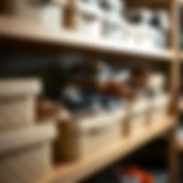 Efficient Organization with Shoe Boxes Multiple shoe box containers organized on a shelf