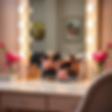 An organized vanity setup with a stylish makeup organizer and decorative elements