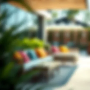 Luxurious outdoor lounge setting with colorful cushions
