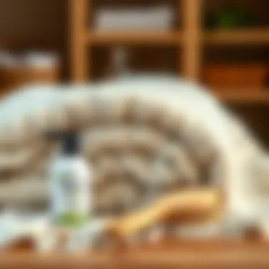 Wool blanket care essentials including detergent and brush