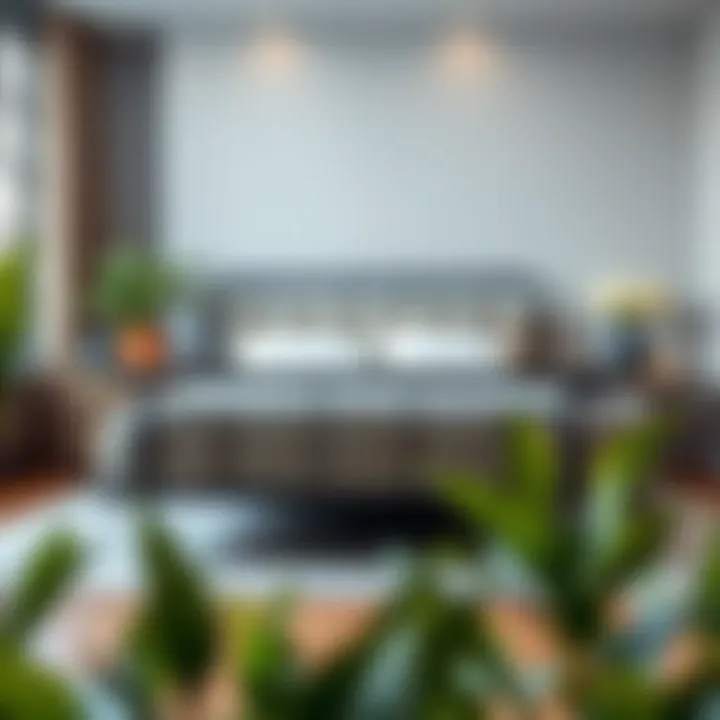 Modern metal king size bed frame in a contemporary bedroom setting