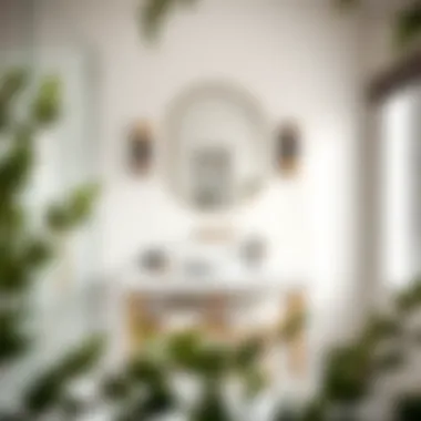 A serene bathroom featuring a marble console sink