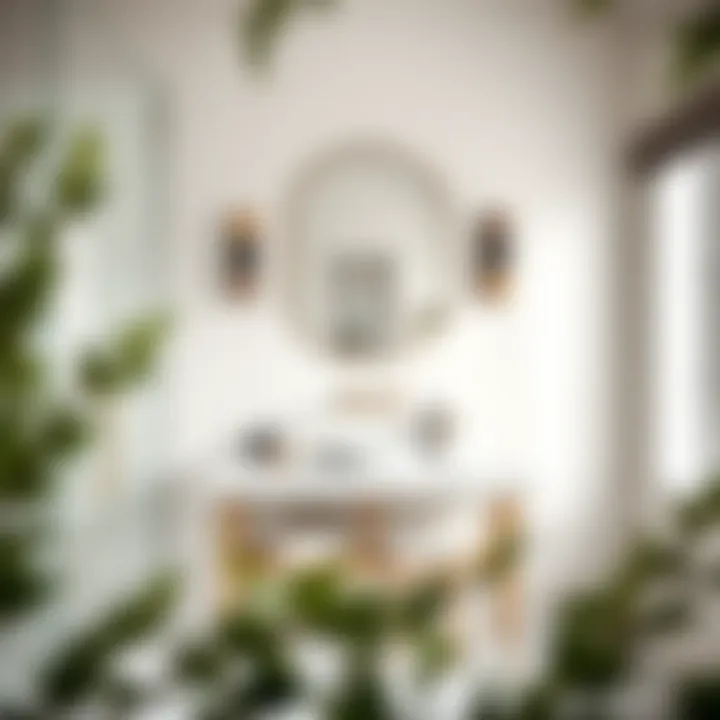 A serene bathroom featuring a marble console sink