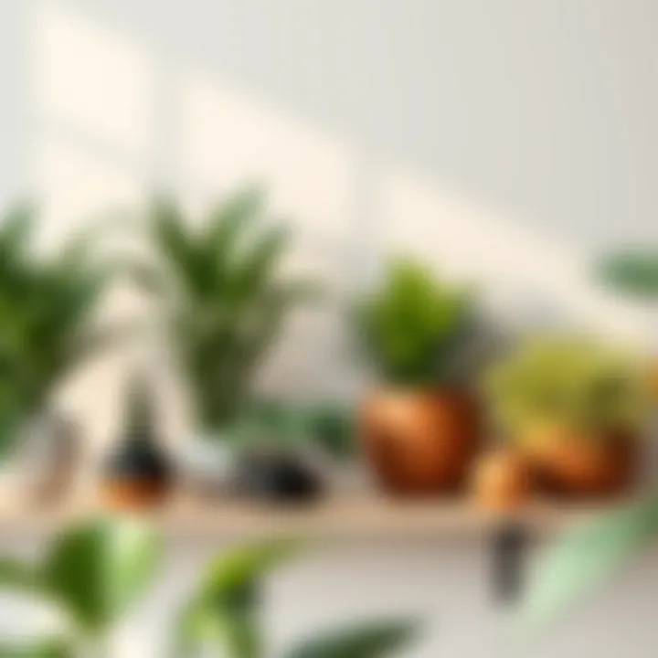 Stylish plant arrangements on a modern shelf