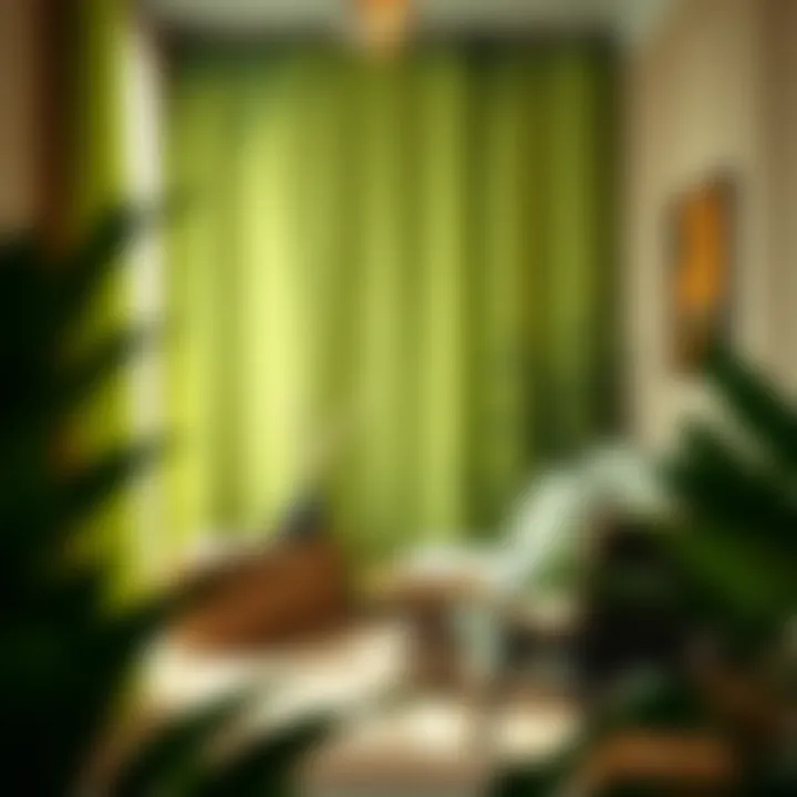 Light green tapestry enhancing a cozy reading nook