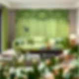 Elegant light green tapestry on a modern living room wall