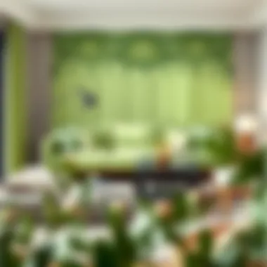 Elegant light green tapestry on a modern living room wall