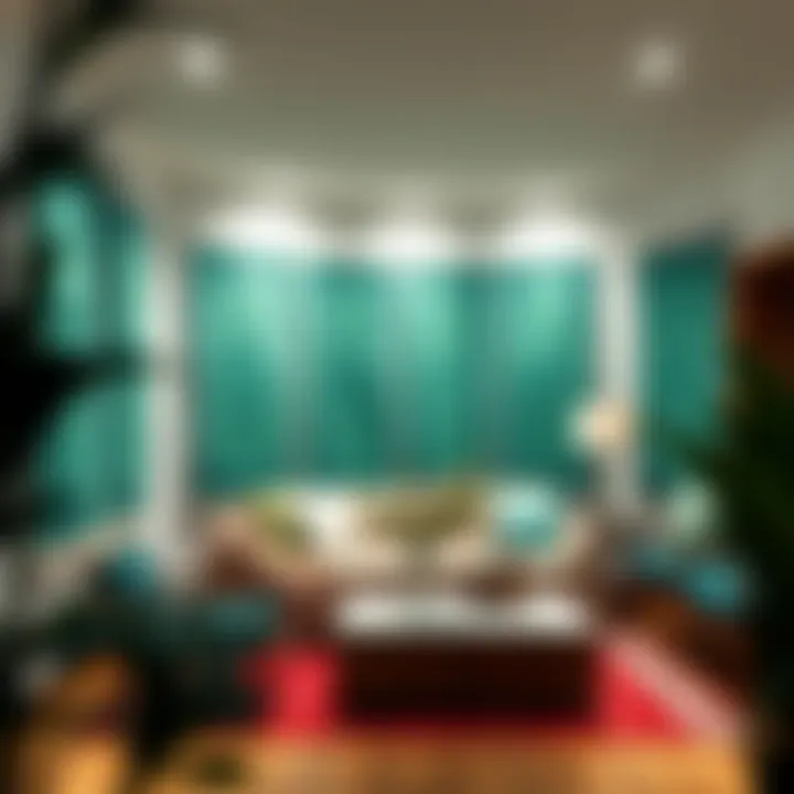 Stylish interior featuring multiple light green tapestries