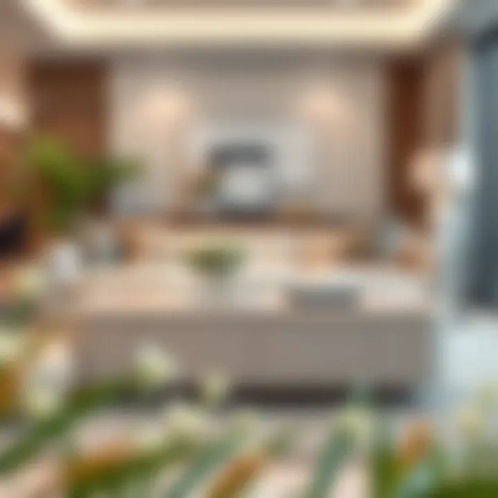 Elegant beige coffee table in a modern living room setting