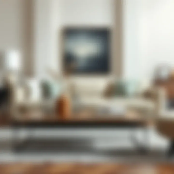 Beige coffee table styled with decor items and books