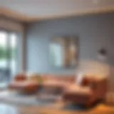 Stylish black wall mirror in contemporary living room