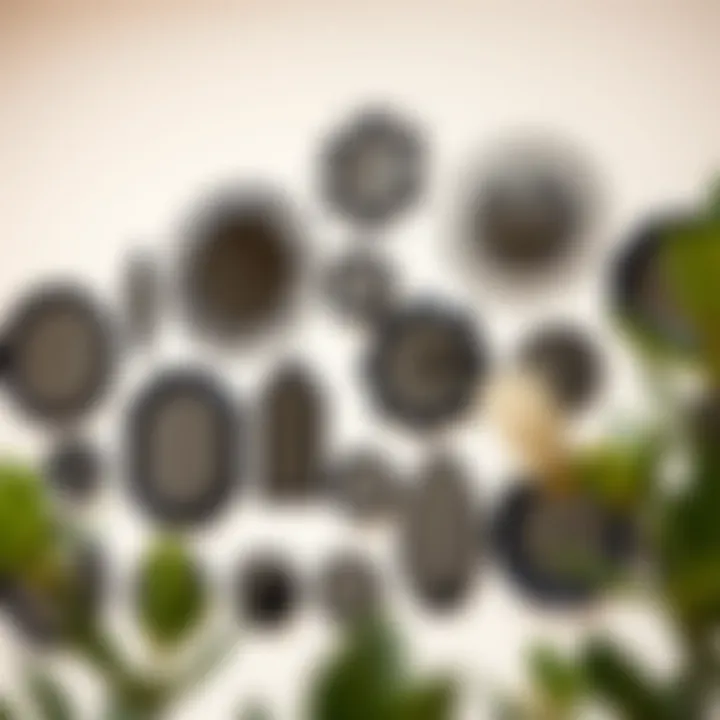 Variety of sizes of black wall mirrors displayed on a wall Variety of sizes of black wall mirrors displayed on a wall