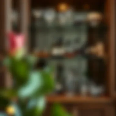 Organized Bar Cabinet with Elegant Drinkware Close-up of a beautifully crafted bar cabinet with organized drinkware