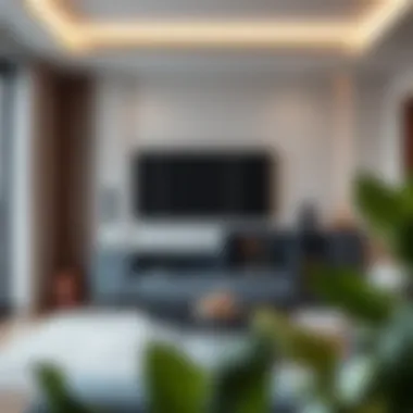 Sleek Modern Living Room with Dual Functionality Modern living room showcasing a sleek combination of TV stand and bar storage