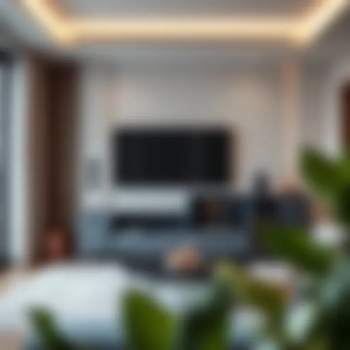 Sleek Modern Living Room with Dual Functionality Modern living room showcasing a sleek combination of TV stand and bar storage