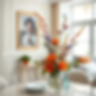 Stylish interior featuring a tasteful artificial floral centerpiece