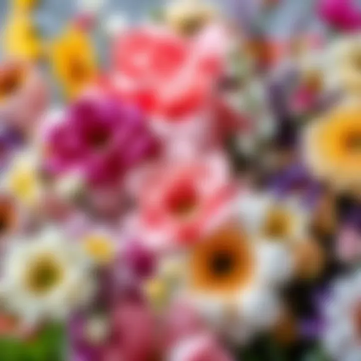 Variety of artificial flowers in different colors and textures for design inspiration