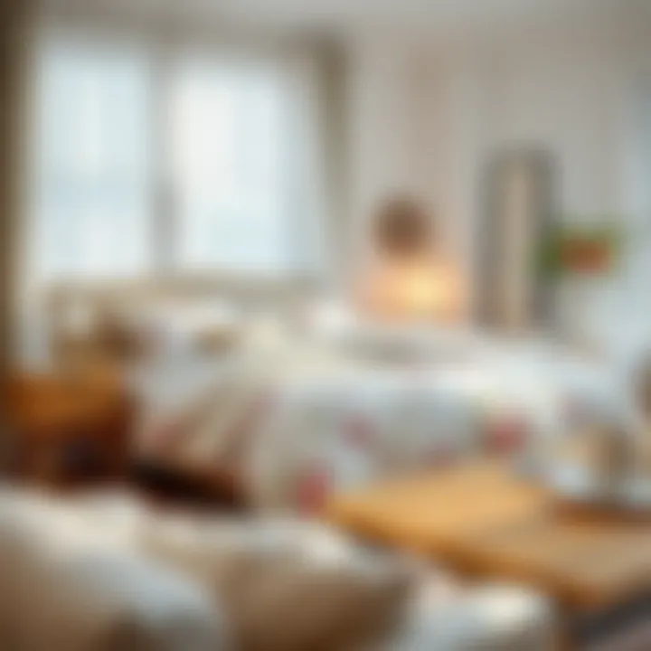 Stylish interior showcasing white floral bedding harmoniously with decor