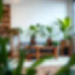 Elegant wooden plant table adorned with lush greenery