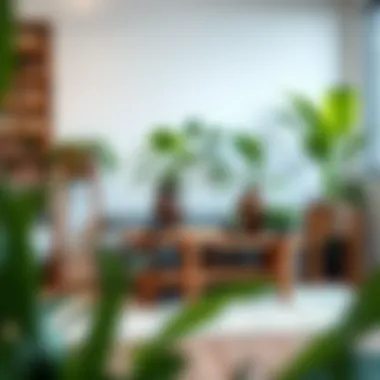 Elegant wooden plant table adorned with lush greenery