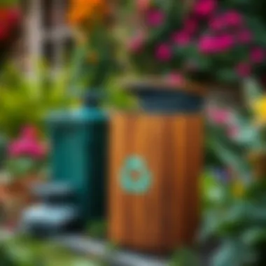 Eco-friendly recycling bin displayed in a vibrant garden setup
