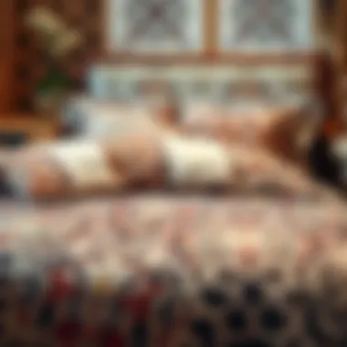 Elegant bedding ensemble showcasing intricate patterns
