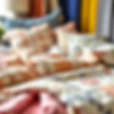 A variety of fabric swatches for bedspreads