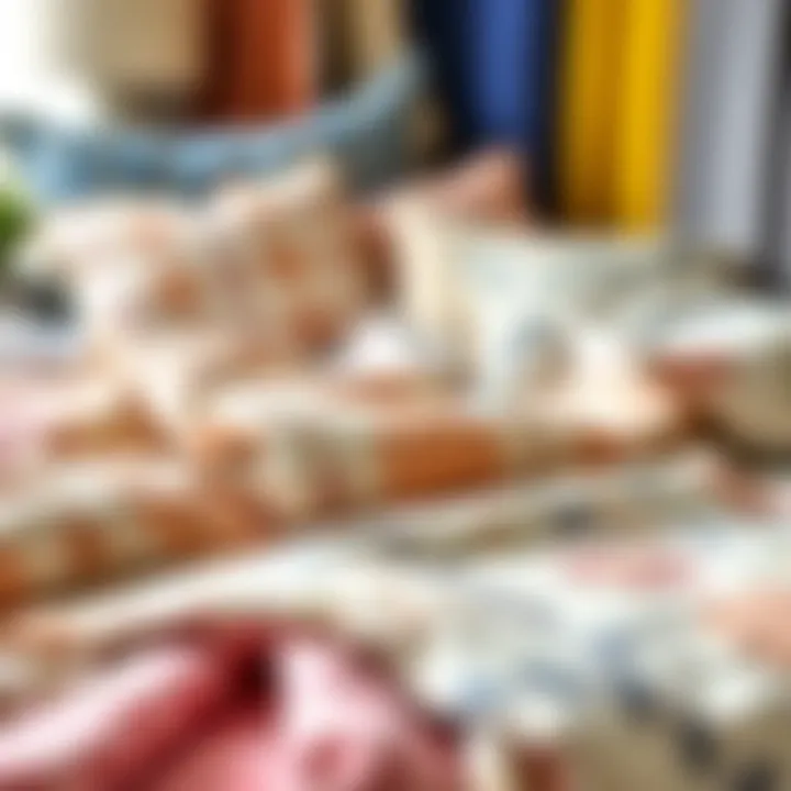 A variety of fabric swatches for bedspreads