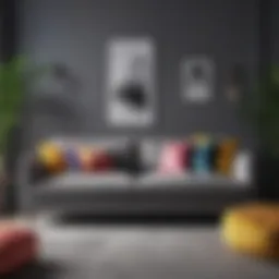 Elegant grey sofa paired with vibrant cushions