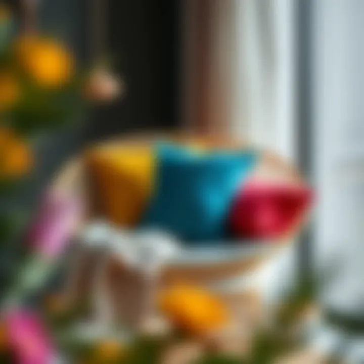 Elegant rattan chair adorned with colorful pillows