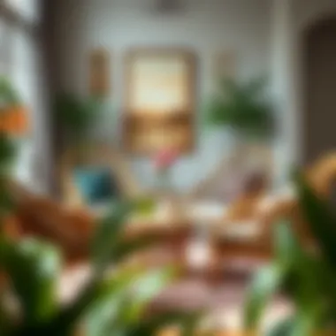 Stylish living room featuring rattan chairs and decorative pillows