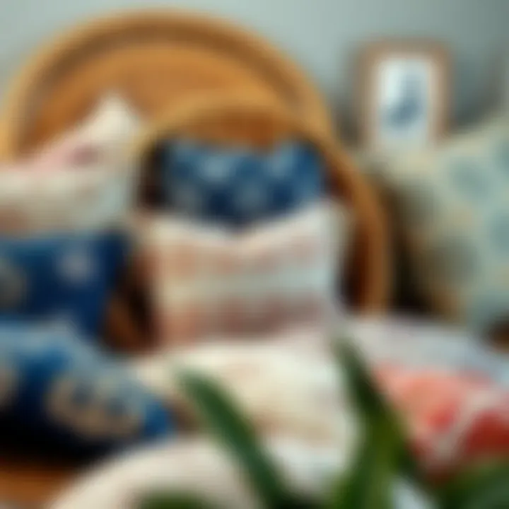 Variety of rattan chair pillows in different fabrics and patterns