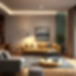 Elegant large floor lamp illuminating a modern living room