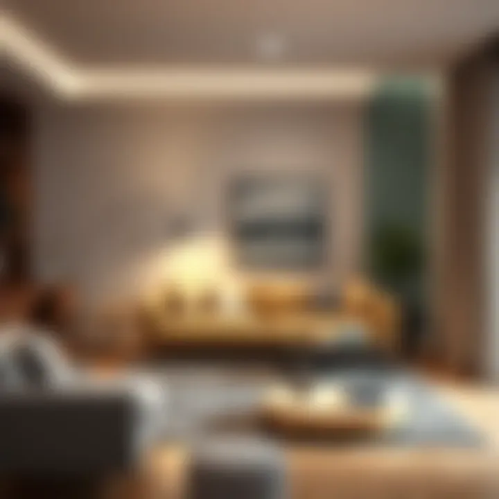 Elegant large floor lamp illuminating a modern living room