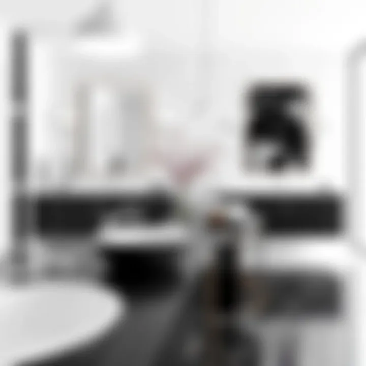 Artistic arrangement of black and white sinks in a chic bathroom