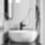 Stylish Contrast: Black and White Sink with Modern Features Elegant black and white sink with modern faucet