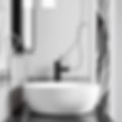 Stylish Contrast: Black and White Sink with Modern Features Elegant black and white sink with modern faucet