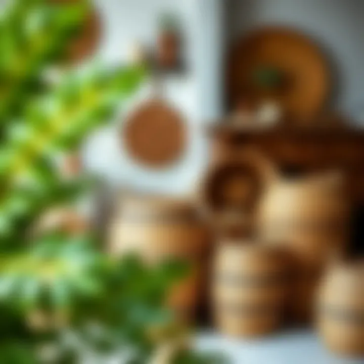 Various round wicker baskets displayed in a trendy home setting