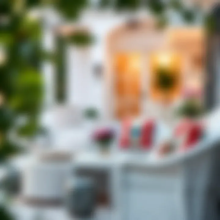 Stylish outdoor space featuring white wicker with vibrant cushions