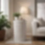 Elegant white wicker trash can in a modern living room setting