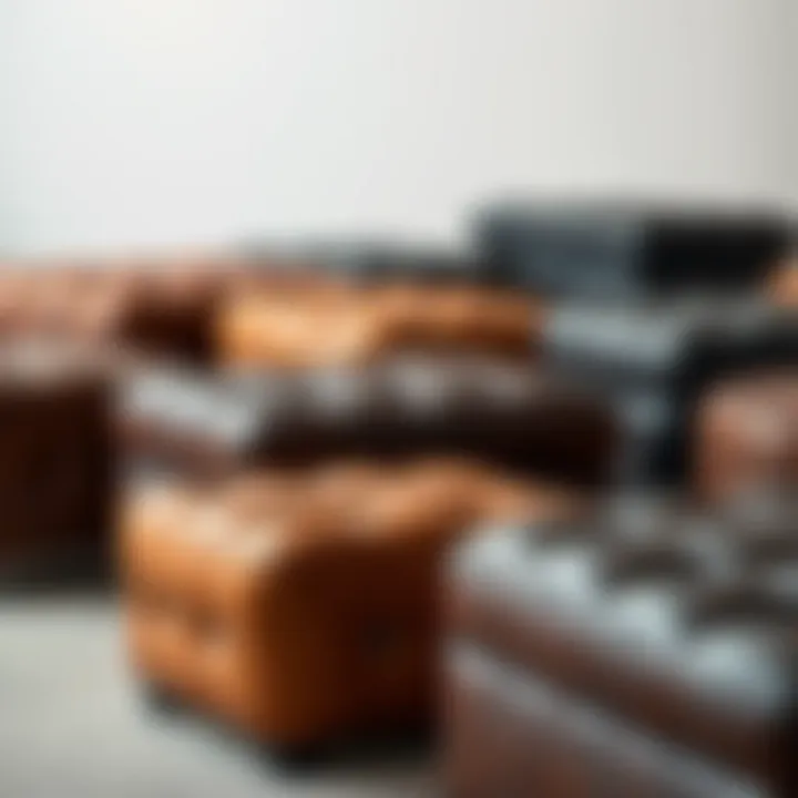 Variety of leather hassocks showcasing different styles and textures