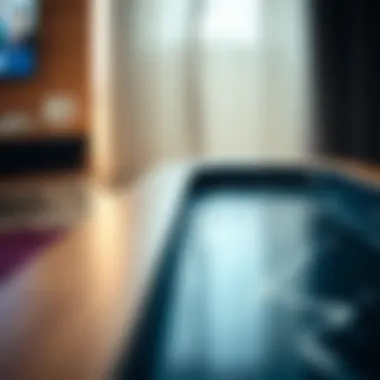 Close-up of a TV tray with a lip highlighting material textures and design