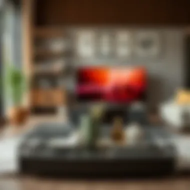 Stylish metal TV tray with a lip set in a modern living room