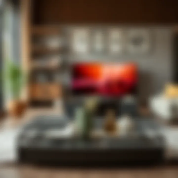 Stylish metal TV tray with a lip set in a modern living room