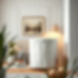 Elegant white linen hamper in a stylish living room setting